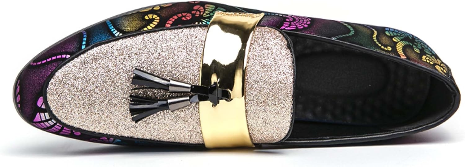 Мужские лоферы Vtiao Mens Glitter с заостренным носком, винтажные лоферы для мужчин, модные лоферы с кисточками, мужские формальные лоферы, подходят для повседневной носки, вечеринок, клубов, свиданий, официальных мероприятий и так далее, Multic... — фото 4