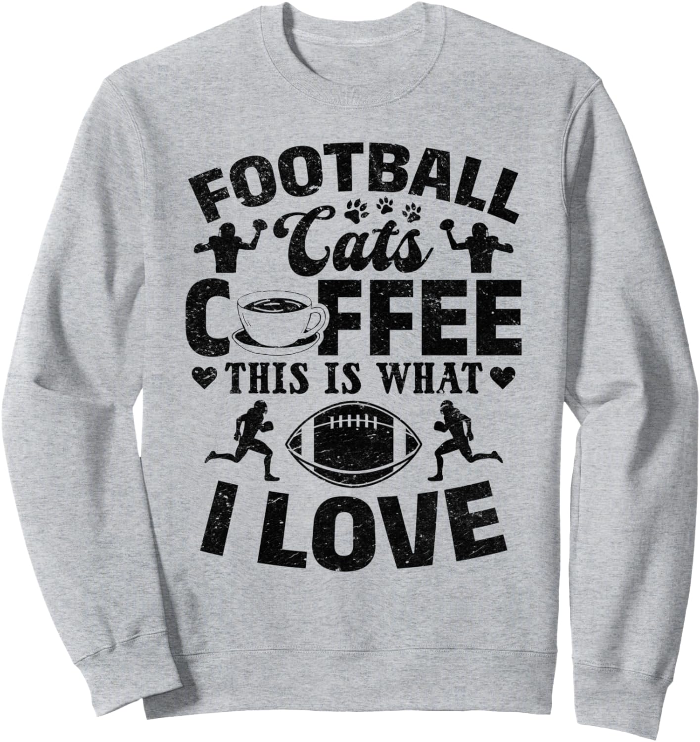 

Футболка с надписью Football Cats Coffee This Is What I Love - Футболка с изображением футболиста American Football Player & Cat Owner, серый