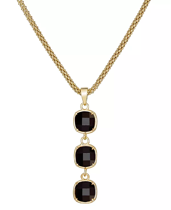 

Ожерелье с тройным кулоном из лазурита, позолоченное серебро 14 карат, длина 18 + 3 дюйма (также из бирюзы, цитрина, аметиста, граната и оникса) Macy'S, onyx