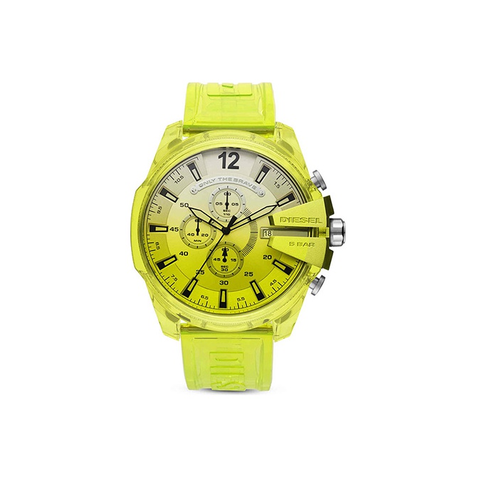 

DIESEL Часы MEGA CHIEF Wrist Watch Quartz Movement Silicone Strap 51mm Yellow Watch Dial Unisex, Yellow Watch Dial