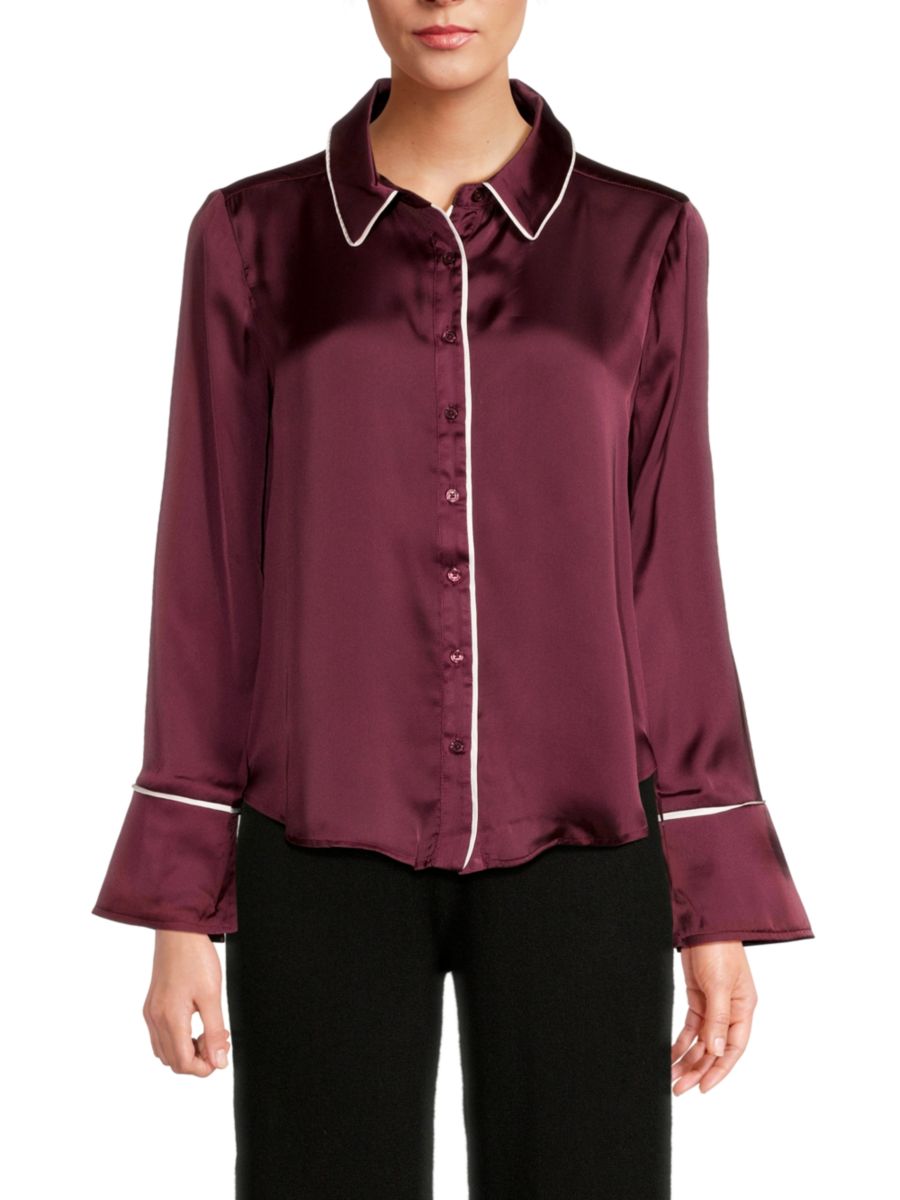 

Рубашка с контрастной отделкой Saks Fifth Avenue, цвет Berry Ivory