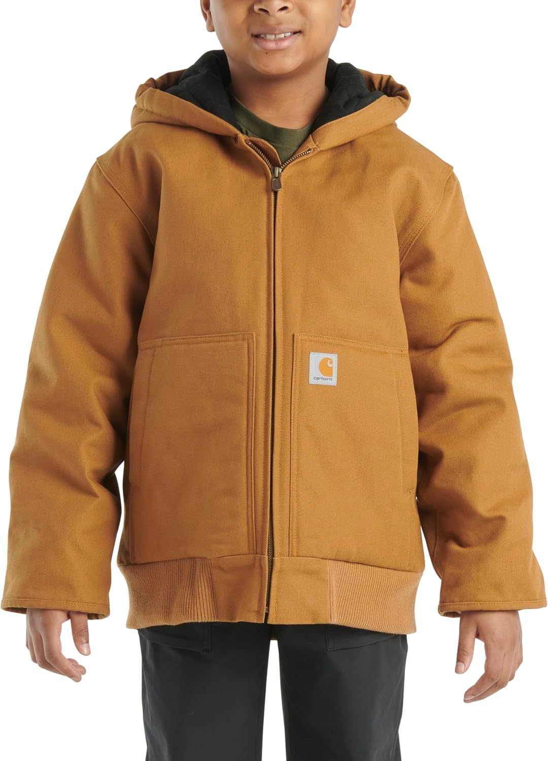 Carhartt Boys' Flannel-Lined Hooded Canvas Insulated Zip-Up Jacket, Carhartt Brown — фото 2