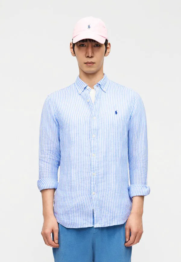 Рубашка из льна в полоску, сшитая на заказ. Polo Ralph Lauren, Blue/White