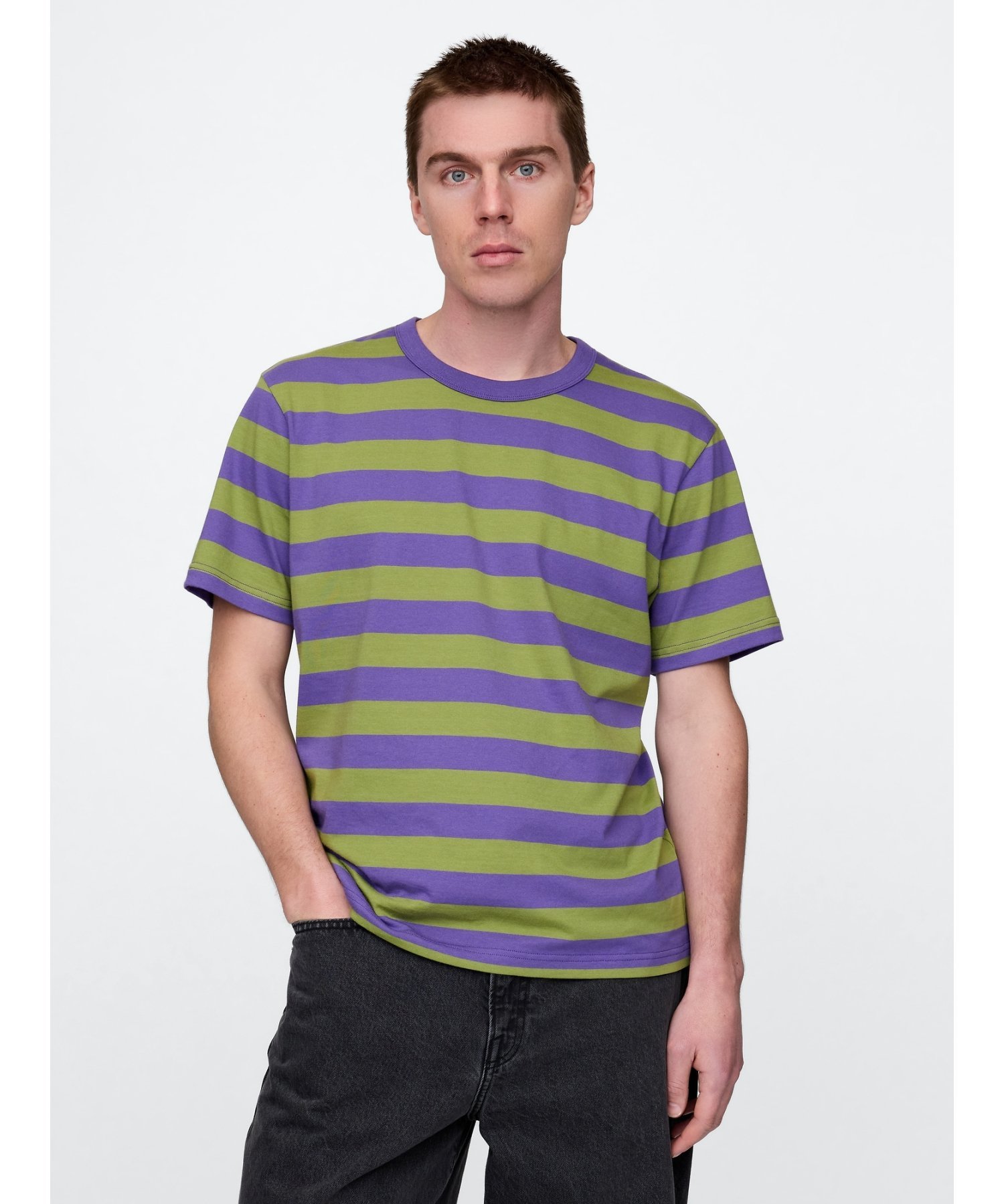 (M) Оригинальная футболка GAP, OLIVE_STRIPE