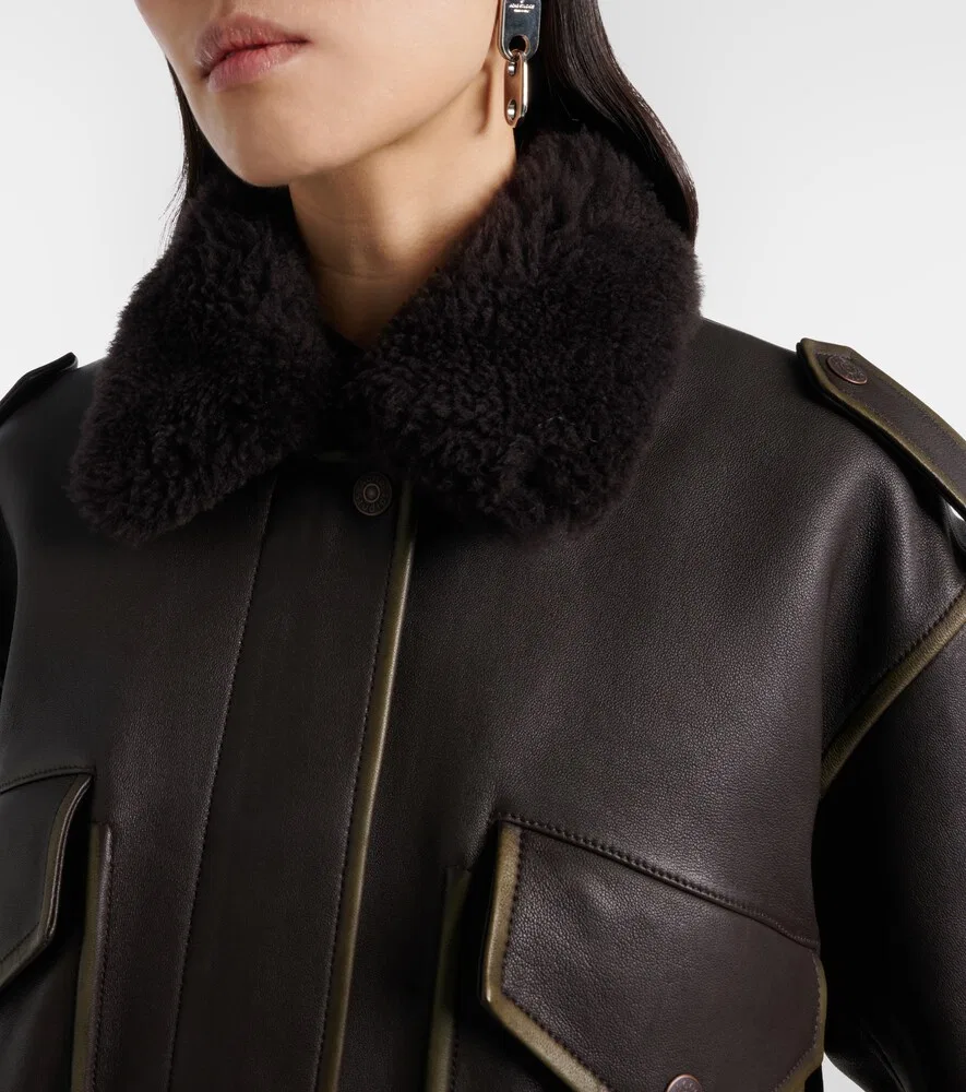 Кожаная куртка-бомбер Acne Studios, коричневый — фото 4