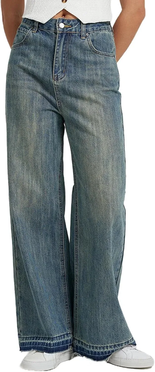 

XUNRYAN широкие джинсы для девушек, высокие, расклешенные