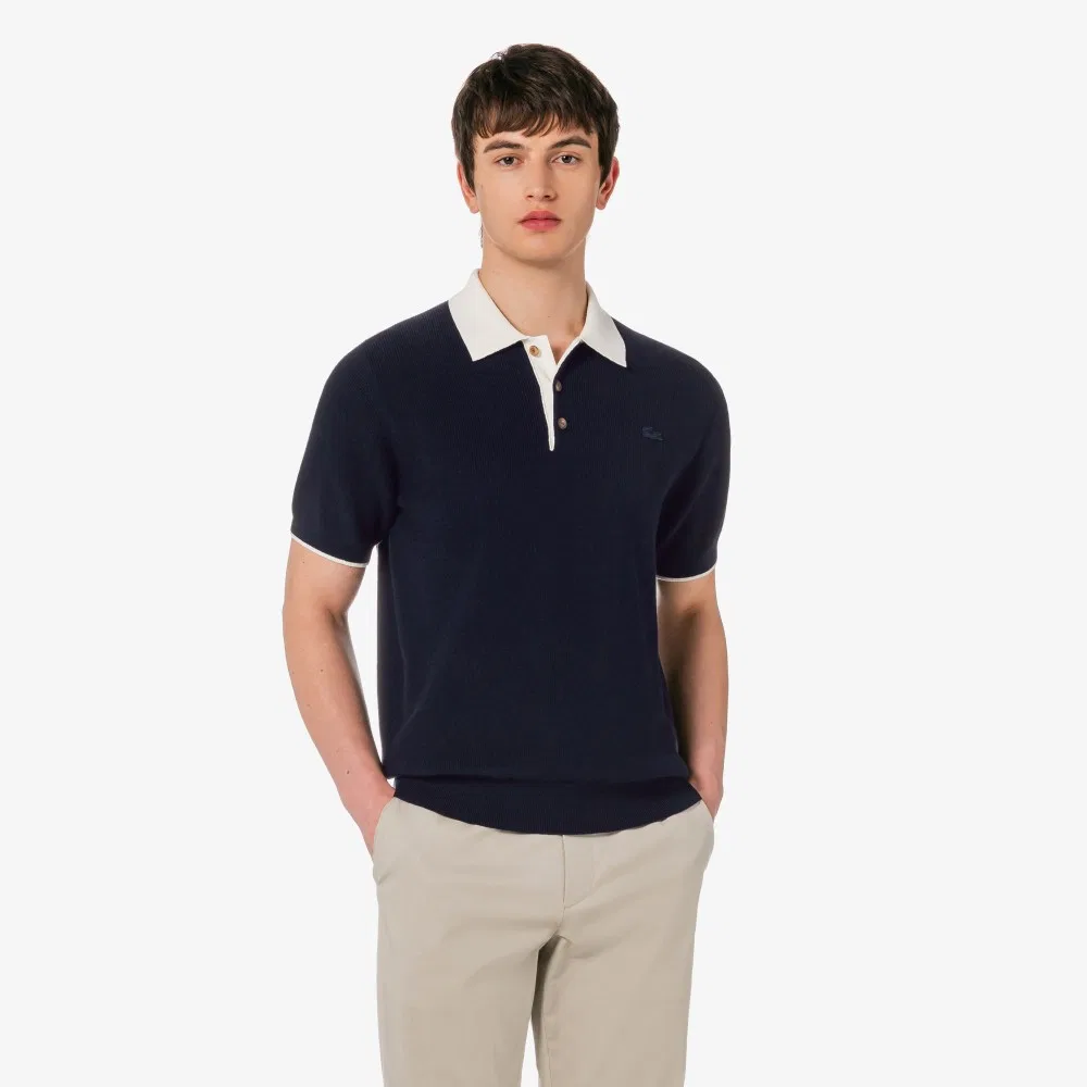 Мужской свитер-поло с коротким рукавом из ребристого трикотажа от Lacoste