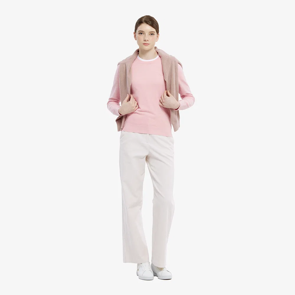 Свитер Lacoste базовый шерстяной светло-розовый с круглым вырезом — фото 4