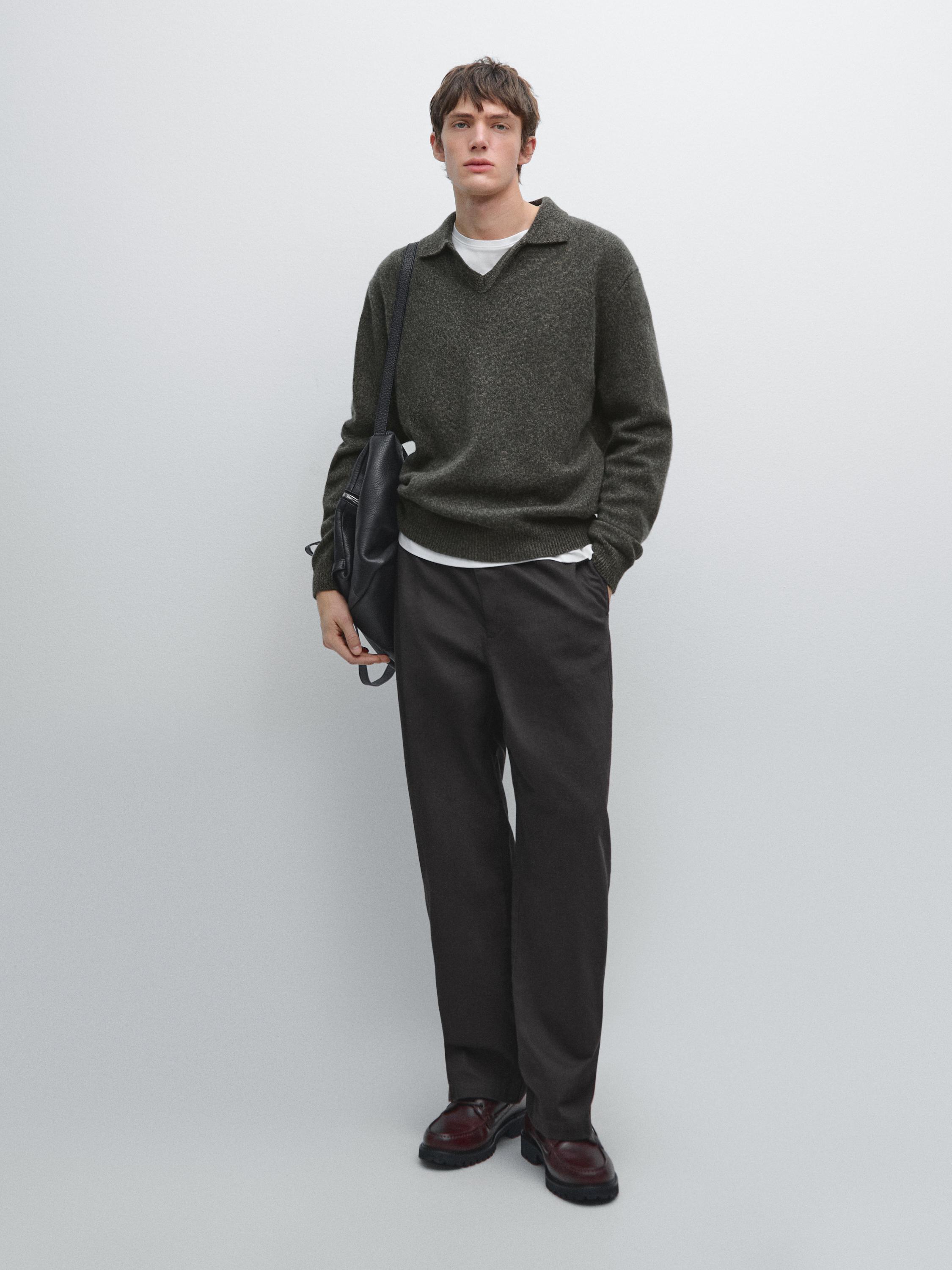 

Вязаный свитер-поло с V-образным вырезом в крапинку Massimo Dutti, Pine Green