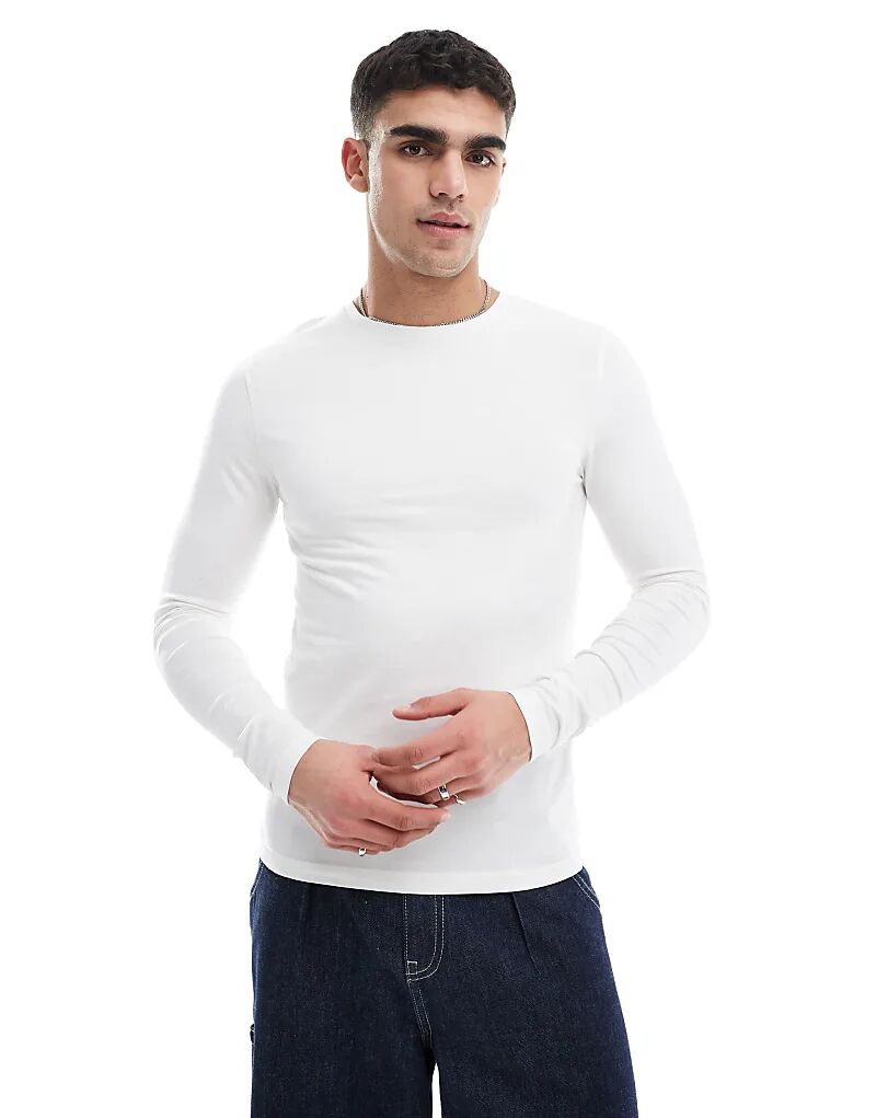 

Футболка ASOS DESIGN Essential Muscle Fit с длинными рукавами кремового цвета