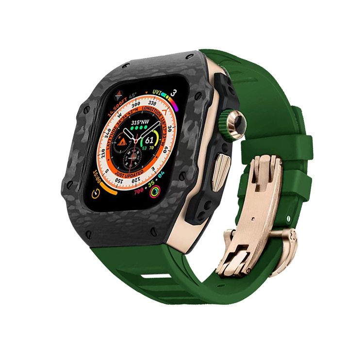 

Vobafe Часы Strap Apple Compatibility Carbon Fiber Material, Black with rose gold case + dark green butterfly buckle strap