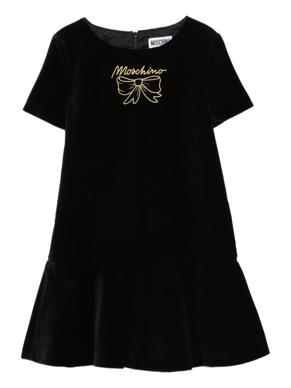 

Бархатное платье с вышитым логотипом Moschino Kids, черный