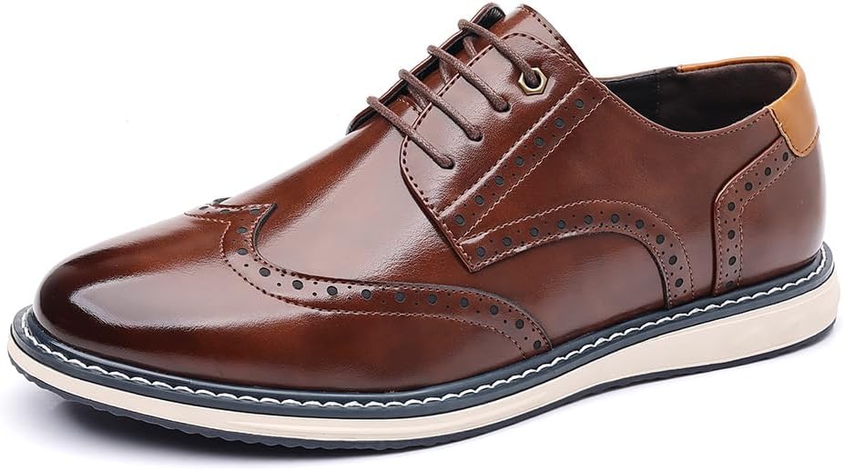 

Мужские кожаные броги с крыльями и заплатками, стиль Гэтсби, модные туфли с плоской подошвой, закругленным носком и шнуровкой, дерби для работы, делового и повседневного использования Uzujbaa, коричневый