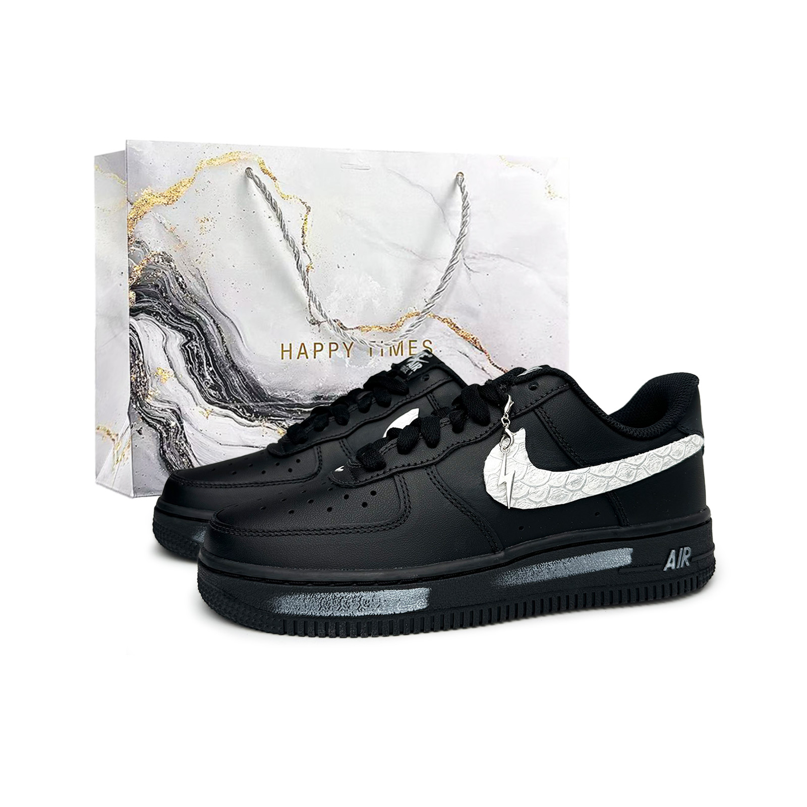 

Air Force 1 White Scale Flashing высота увеличивающая low top скейтборд обувь unisex черный серебристый Nike, черный серебряный (серыйSpecial Shopping Bag)