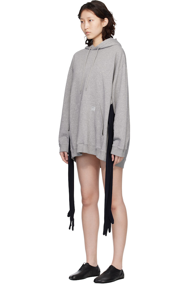 Mm6 Maison Margiela Серая толстовка с капюшоном и перчатками, мини-платье — фото 4