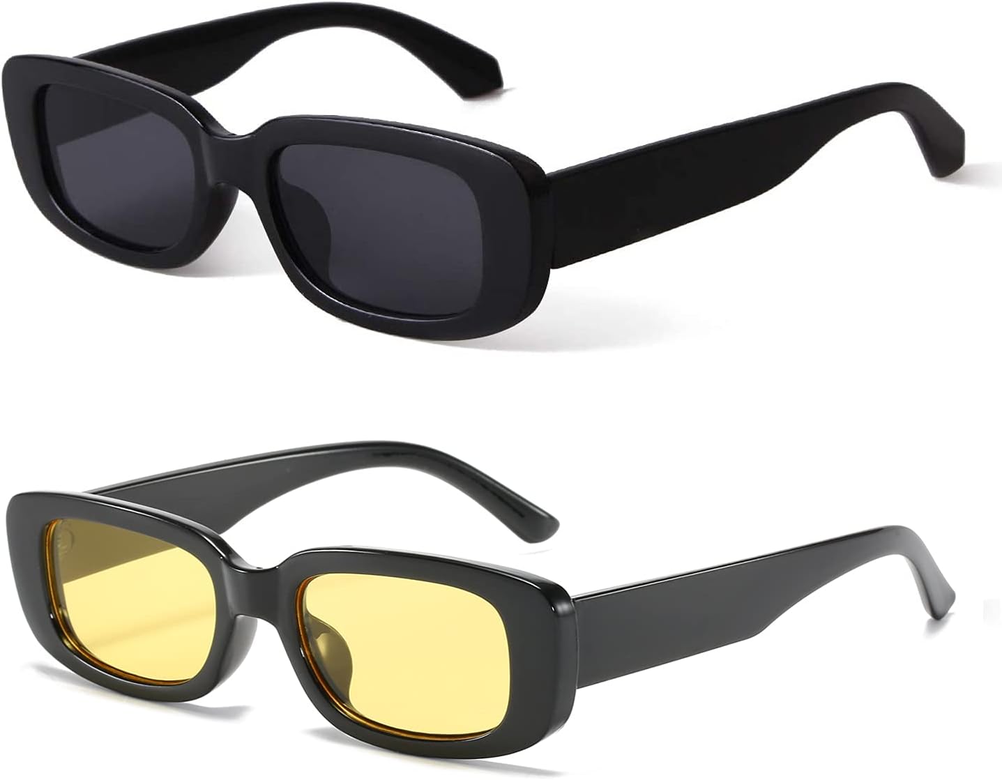 

Солнцезащитные очки BUTABY прямоугольной формы для женщин, ретро-очки для вождения, винтажный стиль 90-х, узкая квадратная оправа, защита UV400, Black Frame Grey Lens+black Frame Yellow Lens