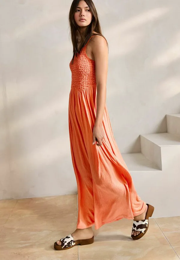 Платье из трикотажа прямого кроя с бретелями и сборками Next, Bright Orange — фото 2