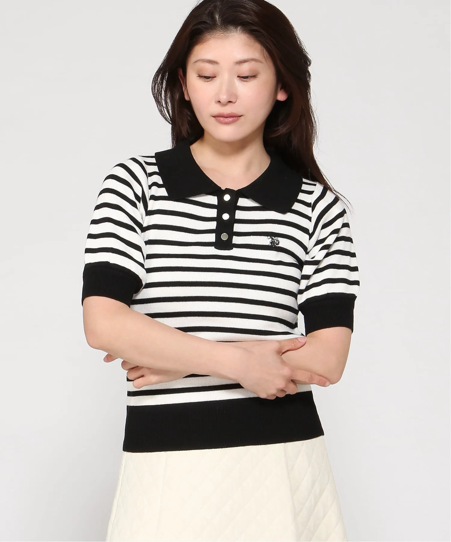 Ассоциация поло США/(W) Двухцветное трикотажное поло U.S. Polo Assn., black — фото 2