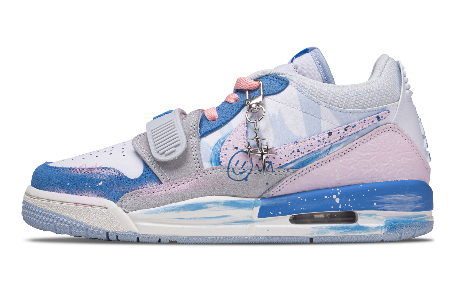 

Jordan Детские баскетбольные кроссовки Legacy 312 Blue Pink Beat с низким верхом, синие, с противоскользящей и износостойкой подошвой