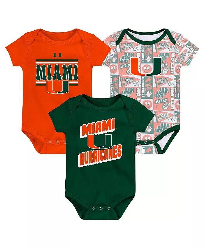 

Комплект из 3 боди для новорожденных Green Miami Hurricanes Sunday Comics Outerstuff