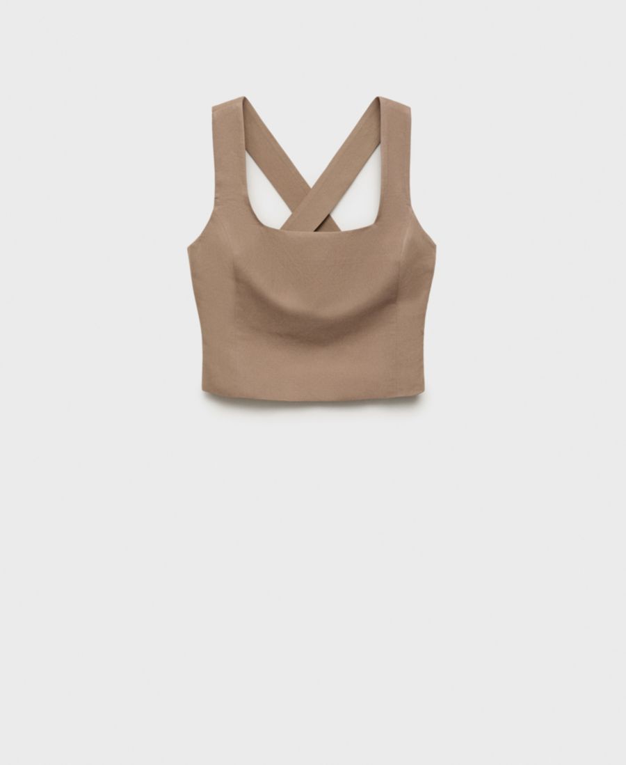 

Женская блузка из смесовой льняной ткани с перекрестной спинкой MANGO, Brown