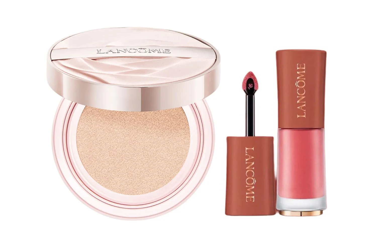 LANCOME It's My Dewy Air Cushion Liquid Lipstick, набор для макияжа с коррекцией тона кожи, 14г+6мл, Two-Piece Set: Air Cushion #N10+Liquid Lipstick #305 Vitality Nude