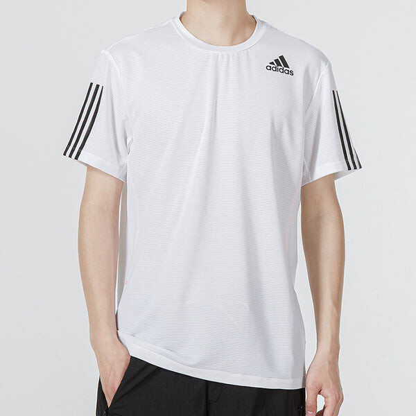 Футболка adidas Solid Color Stripe Logo Micro Mark Athleisure Casual Sports Round Neck Short Sleeve White, мультиколор — фото 3