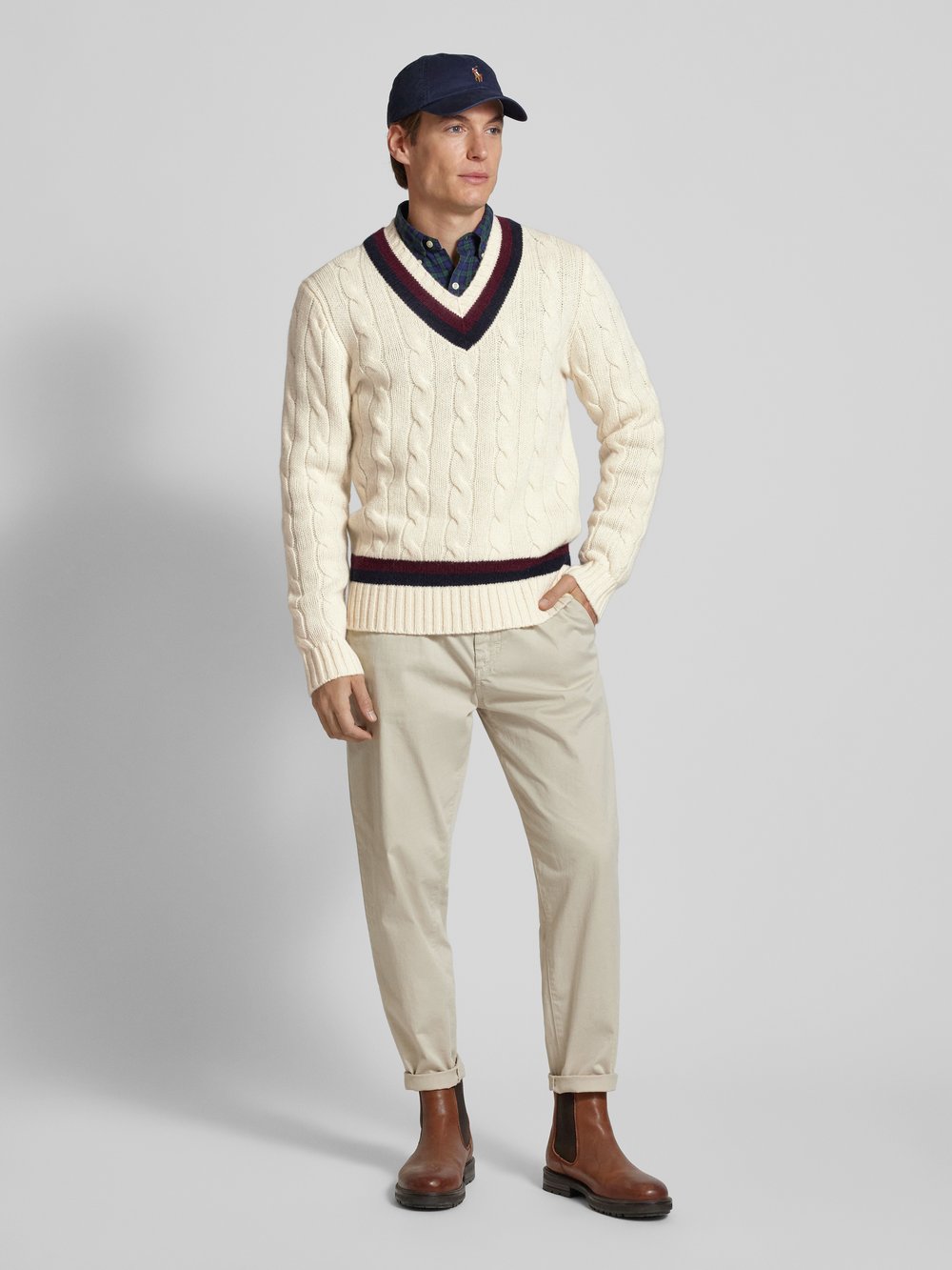 

Вязаный свитер с узором «косы» Polo Ralph Lauren, кремовый