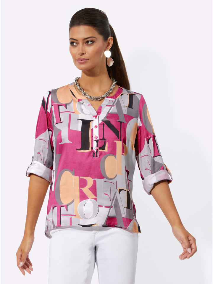 

Блузка-слипон цвета фуксии со светло-серым принтом creation L