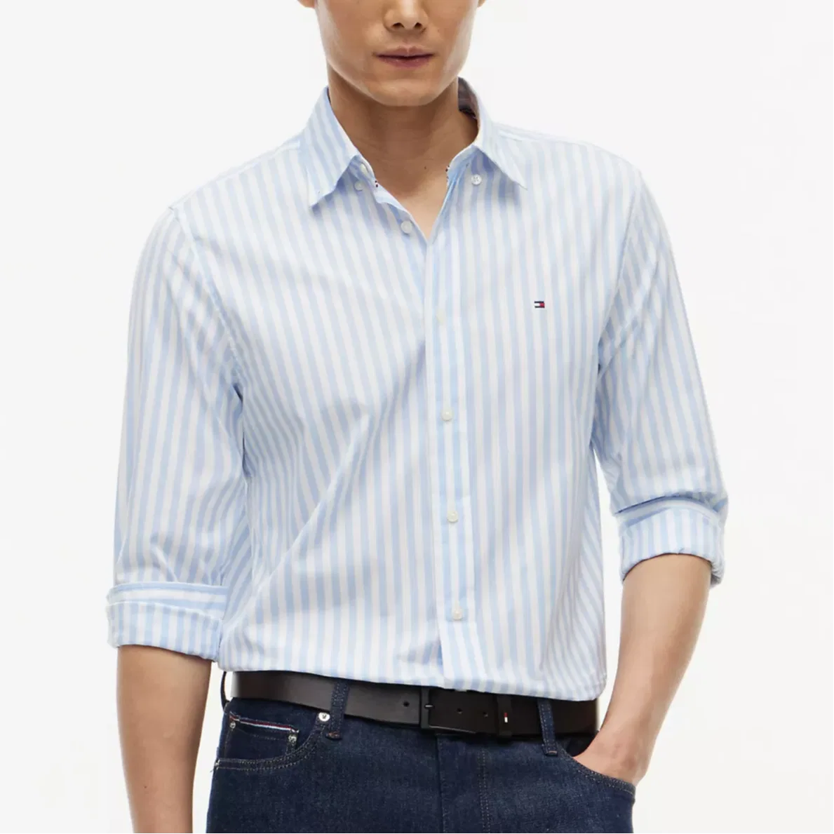 Рубашка мужская Blue/White Stripes Moderate Tommy Hilfiger — фото 4