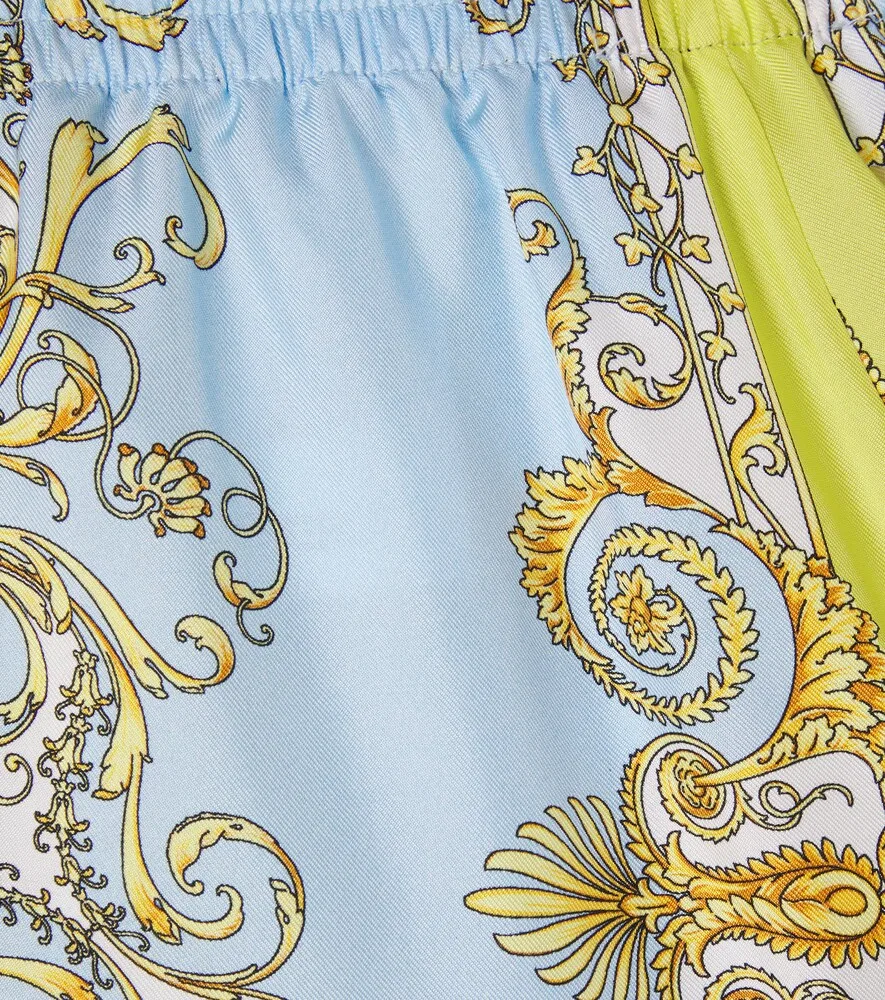 Шелковые шорты в стиле барокко Versace Kids, синий — фото 3