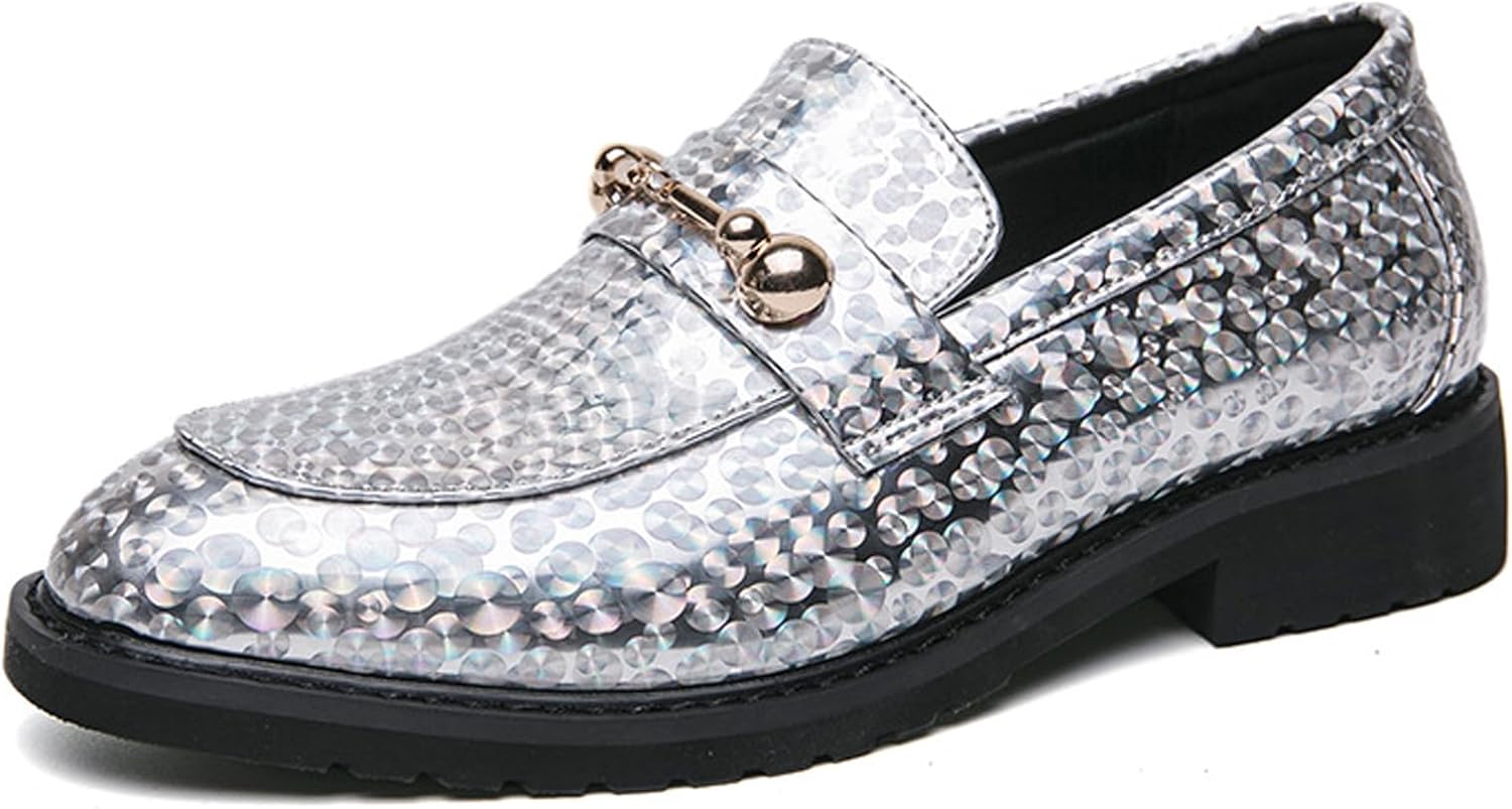 

Мужские блестящие лоферы на массивном каблуке, роскошные лоферы с острым носком, низкий каблук, без застежки, праздничные лоферы с пайетками для свадьбы, вечеринки и выпускного Ghibhna, серебро