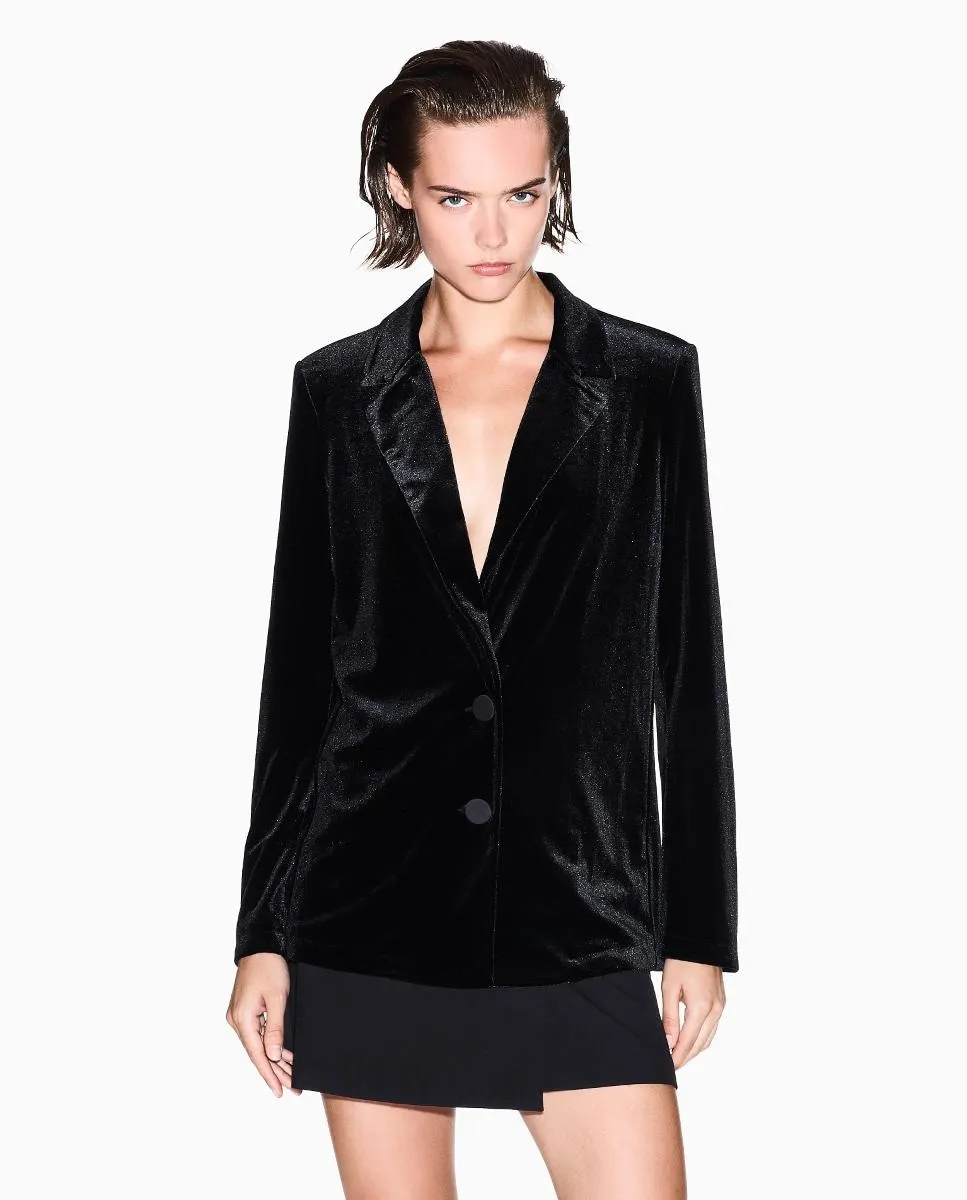 

Женский простой блейзер из эластичного бархата Armani Exchange, черный