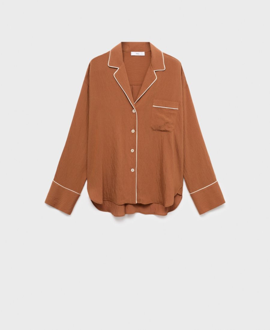 

Женская рубашка с контрастной отделкой и текстурированной поверхностью MANGO, Brown