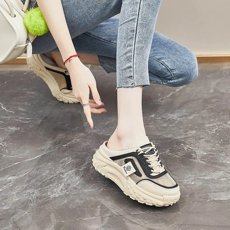 Women's Fashion Platform Slippers, Casual Mesh Сандалии, Versatile Thick Sole Flats, Breathable Summer Outdoor Shoes Hhhchpm, черный — фото 4