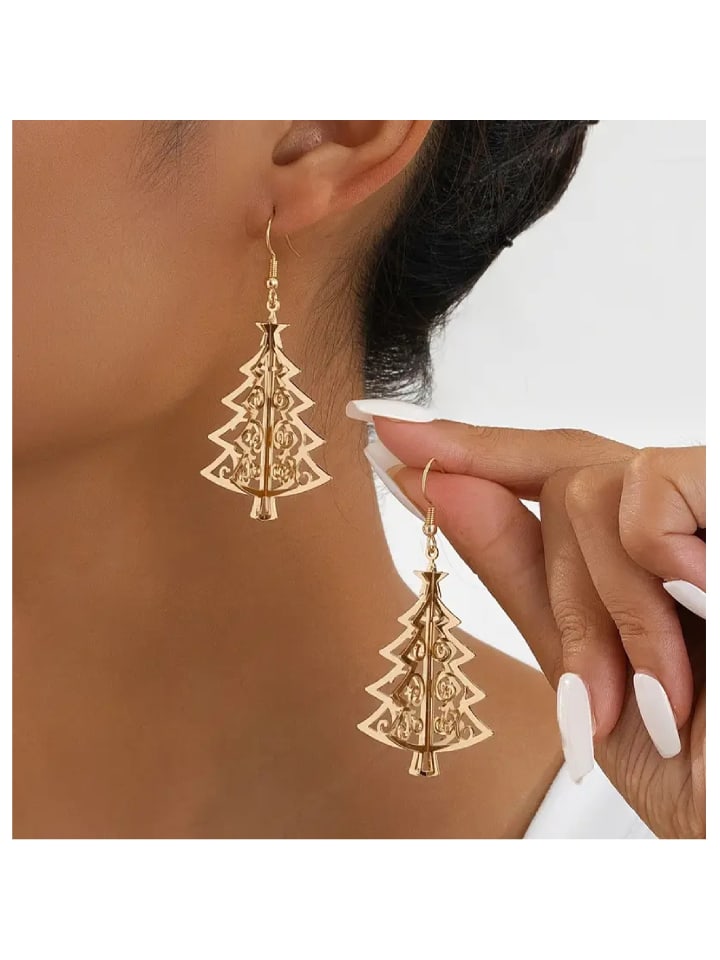 

Adeliás Серьги в виде рождественских украшений, дизайн в виде рождественской елки, изготовлены из нержавеющей стали с золотым покрытием