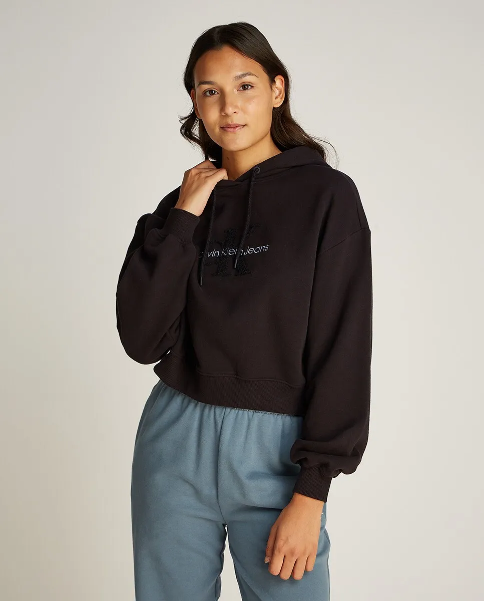 

Женская толстовка с капюшоном и монограммой Calvin Klein Jeans, черный