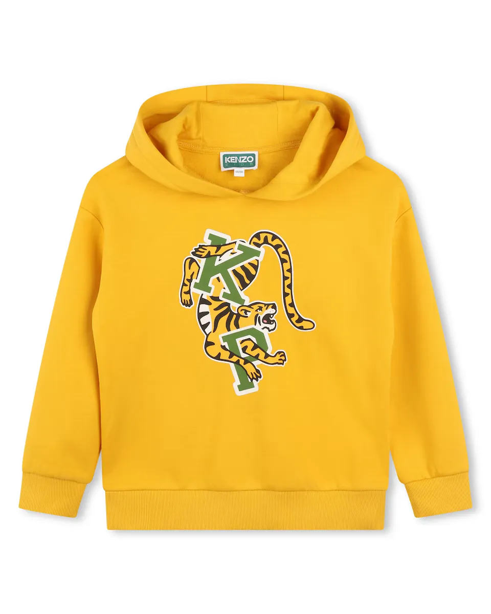 

Толстовка для мальчика с капюшоном и рисунком спереди Kenzo Kids, желтый