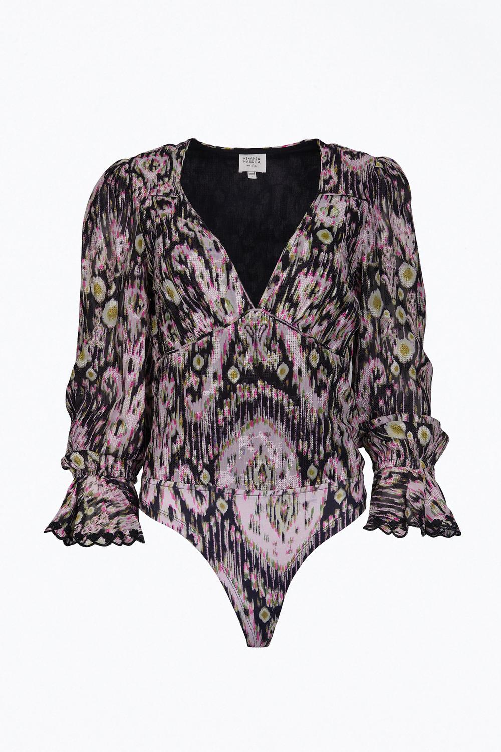 

Кари печатный боди из жоржета в черном цвете Hemant & Nandita