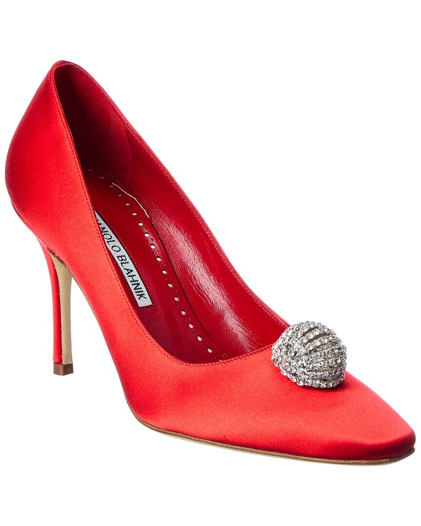 Атласные туфли Manolo Blahnik Elbolita 90, коричневый — фото 4