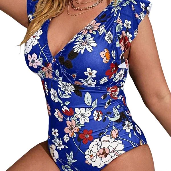 

Женский купальник бикини с принтом и рюшами на рукавах, plus size, slim fit Clearflower, Black