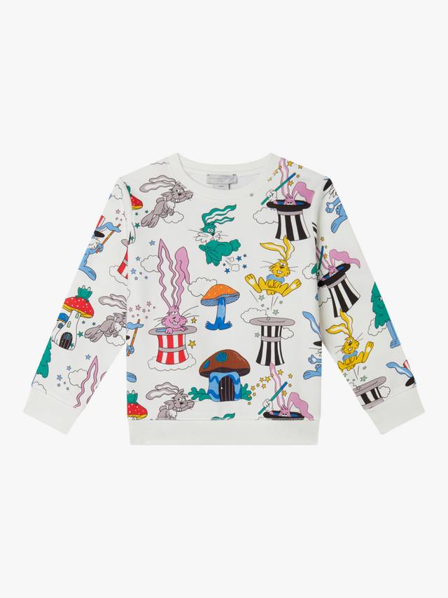 

Детский хлопковый джерси свитшот с принтом кролика-фокусника Stella McCartney Kids, White