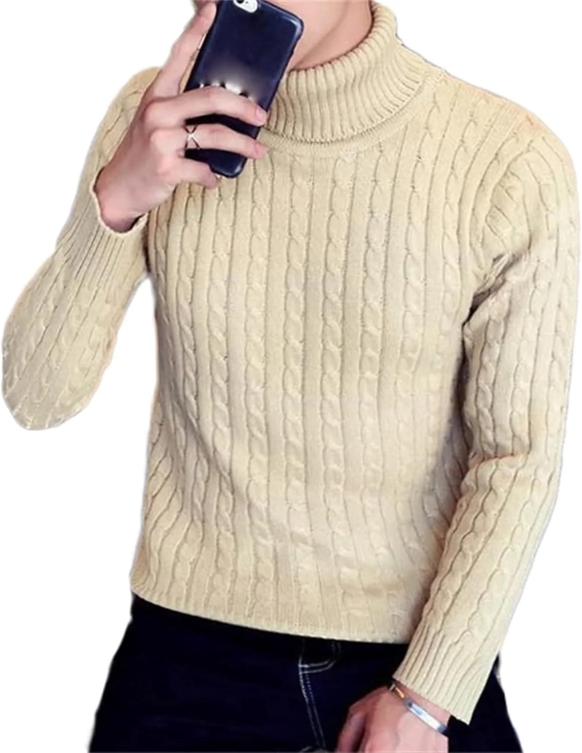 Мужской свитер водолазка Casual Slim Fit с узором Fisherman Twist