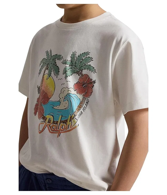 Футболка с графическим принтом Cotton Jersey Graphic Tee Polo Ralph Lauren Kids, White — фото 4