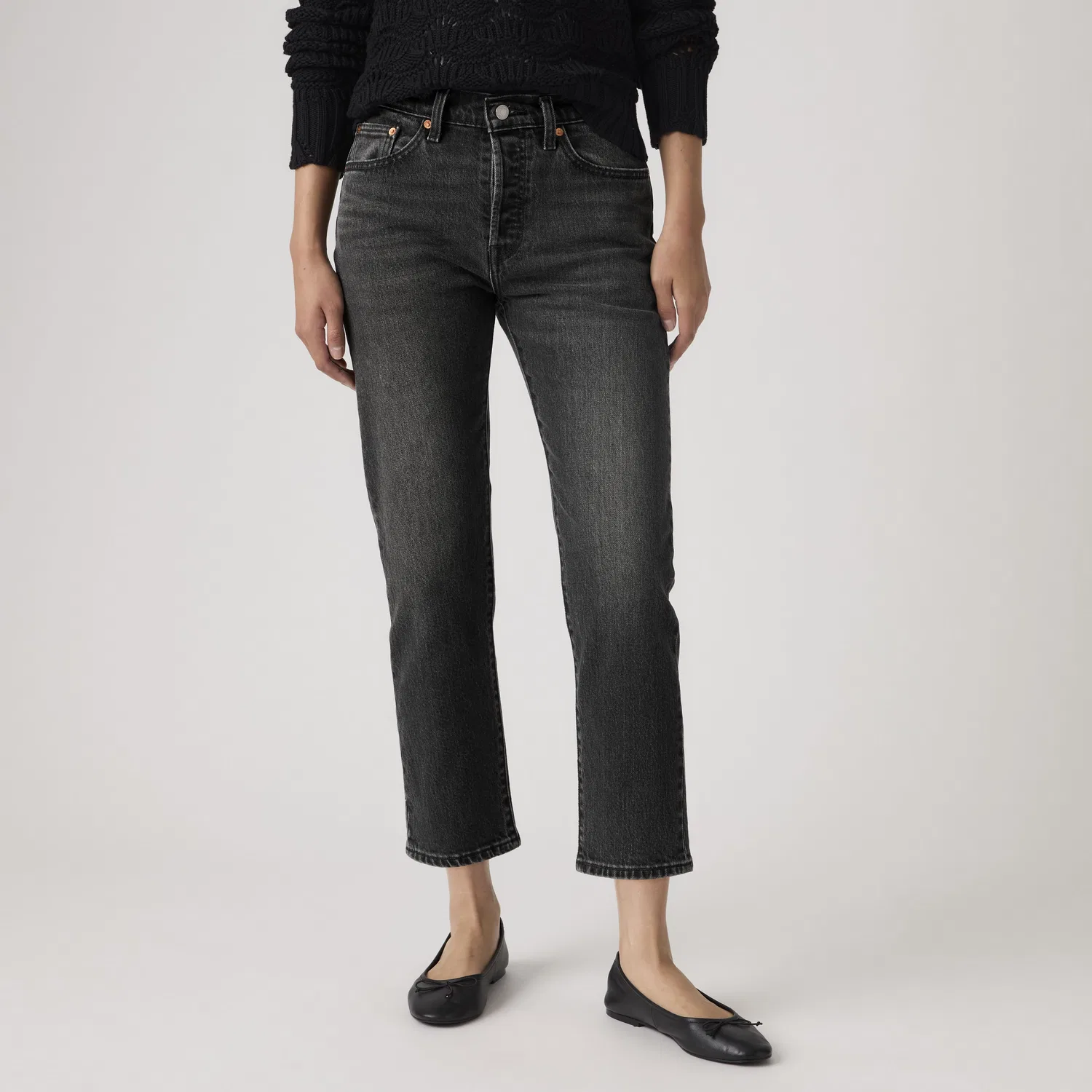 Женские укороченные джинсы 501 Levi's, Black — фото 2