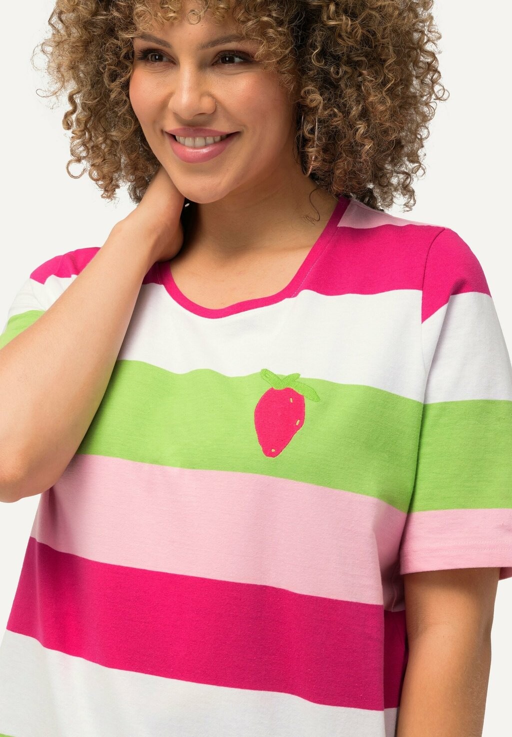 

Футболка с принтом STRIPED EMBROIDERED LOGO SHORT SLEEVE Ulla Popken, розовый