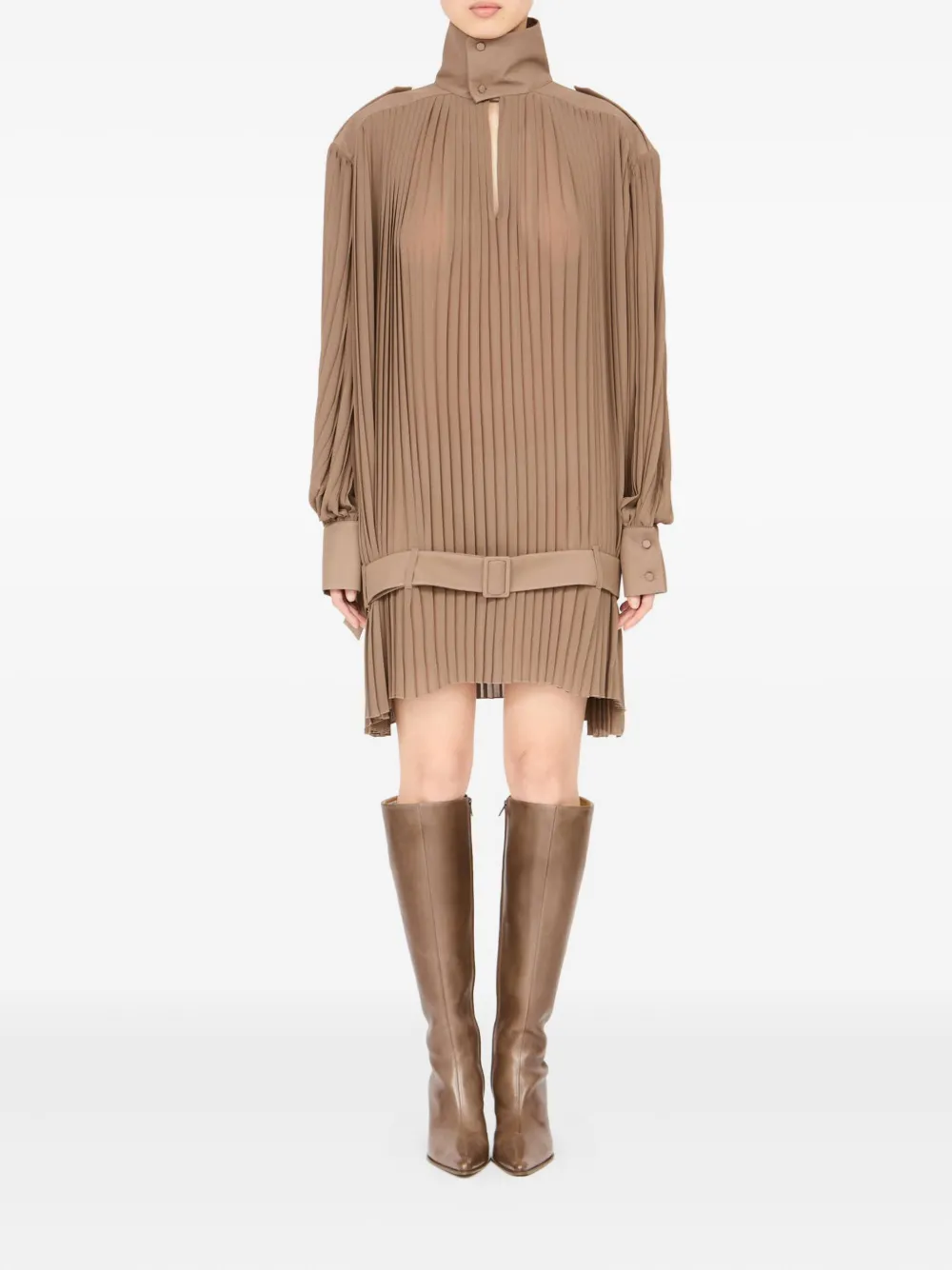 Плиссированное платье с высоким воротником MM6 Maison Margiela, нейтральный — фото 2