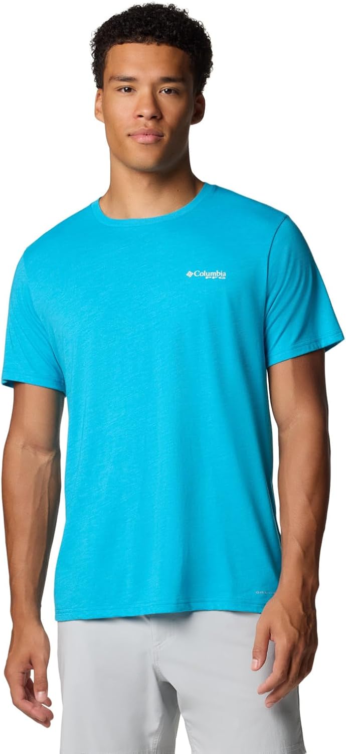 

Футболка Columbia Mens PFG Uncharted Graphic Tee, Blue Echo Heather/Pfg Catch My Drift, Синий, Футболка Columbia Mens PFG Uncharted Graphic Tee, Blue Echo Heather/Pfg Catch My Drift