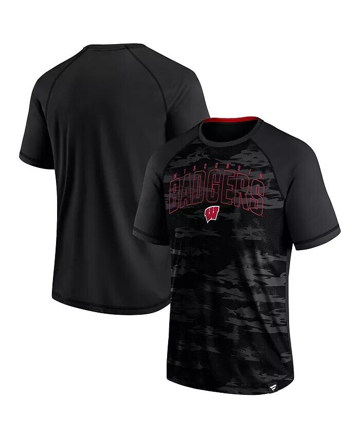 

Мужская черная футболка Wisconsin Badgers Arch Outline Raglan Fanatics