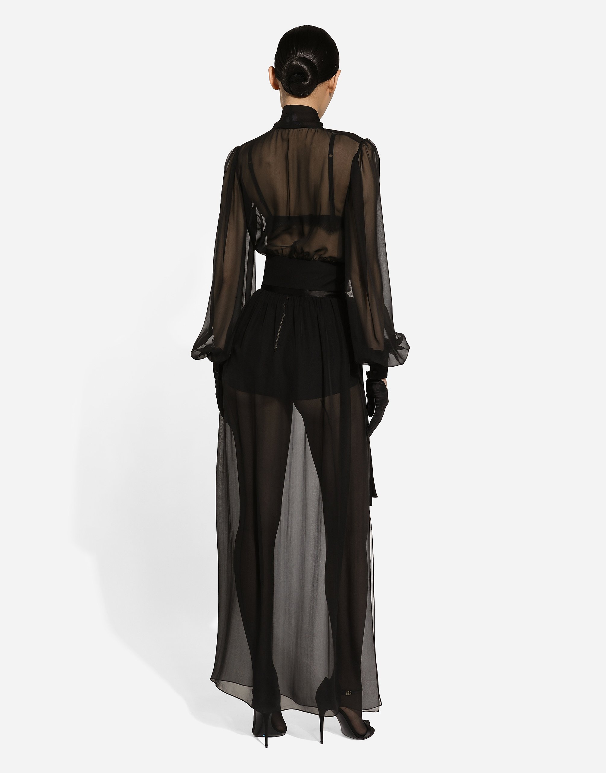 Юбка Dolce & Gabbana Belt Long silk Chiffon, черный — фото 4